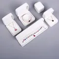 White velvet jewelry box set for necklace and bracelet display on grey background - 5*6/Large Ring Earring Box / Off White