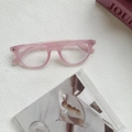 Translucent pink round frame sunglasses with heart accents and KD9811 temple logo - Pink Frame Clear Lens