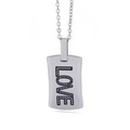 Silver stainless steel necklace featuring a vertical LOVE engraved rectangular pendant - Steel Color (KN34935-K)