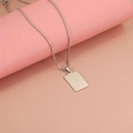 Polished silver stainless steel rectangular bar pendant necklace on box chain - Steel Color (17*23mm)(MP596)