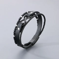 Men's multi-layer braided leather bracelet with black infinity charm and magnetic clasp - Black Color (KB180753-JR)
