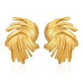 Golden irregular wheat ear stainless steel earrings with textured layered leaf design - Wheat Ear Irregular Earrings Gold (MS-398)