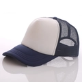 Navy and light grey trucker hat with breathable mesh back and solid foam front panel - Adjustable / Navy Blue and White