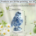 Dettaglio decoro 2D in acrilico stampato piatto con motivo floreale blu e altezza 20 cm - Uccello in Stile Porcellana Blu e Bianca