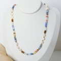 Collana bohémien in acciaio al titanio con pietre naturali colorate e perle d'acqua - Collana con Perle ad Abaco (P1747)