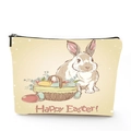 Detail of linen cosmetic bag with vintage Easter bunny print and black zipper closure - Retro Easter Bunny