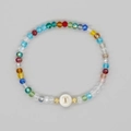 Bracciale elastico bohémien con perline di cristallo colorate e ciondolo dorato lettera T - Lettera T