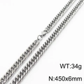 Silver stainless steel curb chain necklace 6mm width 450mm length weight 34g - 6mm x 450mm (KN232912-ZZ)