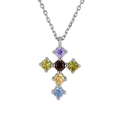 Collana a croce in argento sterling S925 stile francese con zirconi colorati su bianco - Oro Bianco