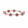 Minimalist beaded bracelet featuring pink ceramic flowers and white imitation pearls - Imitation Pearl + Pale Pink Flower