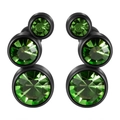 Boucles d'oreilles 16G en acier noir avec trois cristaux vert dégradé de forme incurvée - 16G-6mm-Oreille Gauche / Base Noire - Zircon Vert Clair