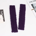 Detail of purple cable-knit fingerless gloves with texture and elastic warm sleeve design - One Size / Purple