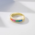 Minimalistischer S925 Silberring mit Regenbogen-Edelsteinen und Pavé-Besatz - US 6 / 0888 Baguette Regenbogen / Gold