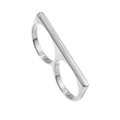 Anello doppio dito in acciaio inossidabile argento lucido dal design punk minimal - Taglia unica / Argento