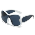 Y2K oversized wrap-around sunglasses with white chunky frame and dark gray lenses - White Frame Dark Grey Lens