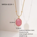 Collar de acero inoxidable dorado con un colgante ovalado de piedra rodocrosita rosa - Rosa-Óvalo Grande (NMSN-B339-1)