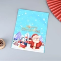 Sacchetto regalo celeste con Babbo Natale e pinguino, chiusura a coulisse natalizia - 24*32 Celeste