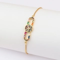 Gold fashion bracelet with a colorful zircon pavé disk and delicate snake chain - Geometric Oval Disc Style (款式七)