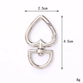 Silver zinc alloy heart-shaped snap hook with rotating D-ring swivel for keychains - D-Shape Heart Buckle / Silver