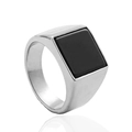 Vintage punk style men's square black gem ring in polished silver stainless steel - US 13 / Silver Glossy