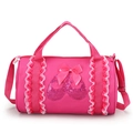 Pink cylinder ballet bag for girls featuring sequined dance shoes and ruffled handles - Rose Red (Short Lace Ballet Shoes)