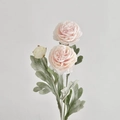Pink artificial ranunculus spray with two silk blooming flowers and a bud for home decor - Light Pink