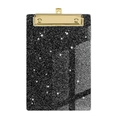 Glittery black acrylic clipboard with polished gold metal clip for office and creative use - Glitter - Black