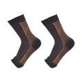 Detail view of compression ankle sleeves with black and orange knitted pattern design - Black with Yellow Dots