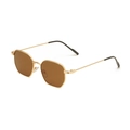 Lunettes de soleil rétro à grands verres thé avec monture dorée hexagonale chic - Monture Dorée Verres Ambrés