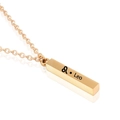 Macro shot of gold stainless steel column pendant necklace with Leo zodiac engraving - Gold Leo