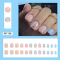 Unghie finte corte quadrate blu e rosa con foglia d'oro e design effetto marmo - Stile Colla Quadrata Corta / Marmo Rosa Blu Da Sogno Con Foglia d'Oro (W1106)