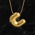 Golden bubble letter C pendant with sleek snake chain in polished stainless steel - Gold (C) (Large)
