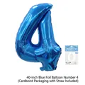 Blue 40-inch number 4 foil balloon with retail packaging and straw for birthday party - Number 4 / 40 Inch / Blue