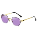 Frameless oversized sunglasses with purple tinted lenses and gold engraved metal temples - Gold Frame Gradient Purple