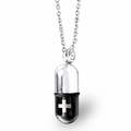 Polished silver and black capsule pendant necklace with cross symbol on a steel chain - Two-Tone Black Pendant with Chain