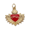 Gold plated copper red enamel heart pendant with flame design for jewelry making - Flaming Red Sacred Heart (CX148-05)