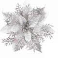 Silver artificial poinsettia flower with glitter coating for Christmas tree decoration - Silver