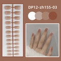Glossy square-head nude press-on nails set with set showing application on hands - DP12-zh155-03 Ice Tea