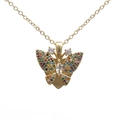Elegant gold butterfly necklace featuring colorful zircon stones on a white background - Clear Zirconia Body Colored Wing Butterfly