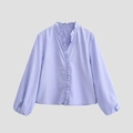 Camicia da donna lilla a maniche lunghe in popeline con eleganti rouches decorative - XS / Celeste
