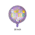 18 inch Happy Easter purple foil balloon with cute cartoon bunnies and chick - Easter Purple Round Ball
