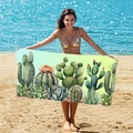 Double-sided microfiber beach towel with watercolor cactus and succulent print - B29-Fresh Cactus and Succulents