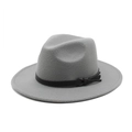 Detail of gray wool felt fedora featuring a black leather band with a stylish side knot - M (56-58cm) / Gray