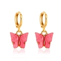 Elegant gold-tone hoop earrings with pink enamel butterfly pendants for a feminine style - Dusky Pink