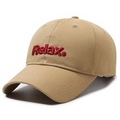 Khaki baseball cap with red 3D Relax embroidery on a cotton twill soft top - Adjustable / Deep Beige