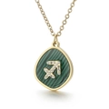 Gold Sagittarius necklace with malachite green dripping oil pendant and small zircons - Sagittarius
