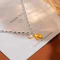 S925 silver beaded bracelet with gold letter N pendant and sparkling zircon stone - Silver Letter N