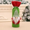 Housse de bouteille de vin gnome de Noël avec chapeau en feutre rouge et vert et barbe - Style de barbe