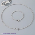 Conjunto de collar y pulsera de acero de titanio con cadena de 3,5 mm y cierre OT plateado - Ancho 3,5 mm / Pulsera 19CM / Color Acero