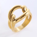 Modern gold interlocking link ring in stainless steel with a minimalist open design - US 6 / Gold